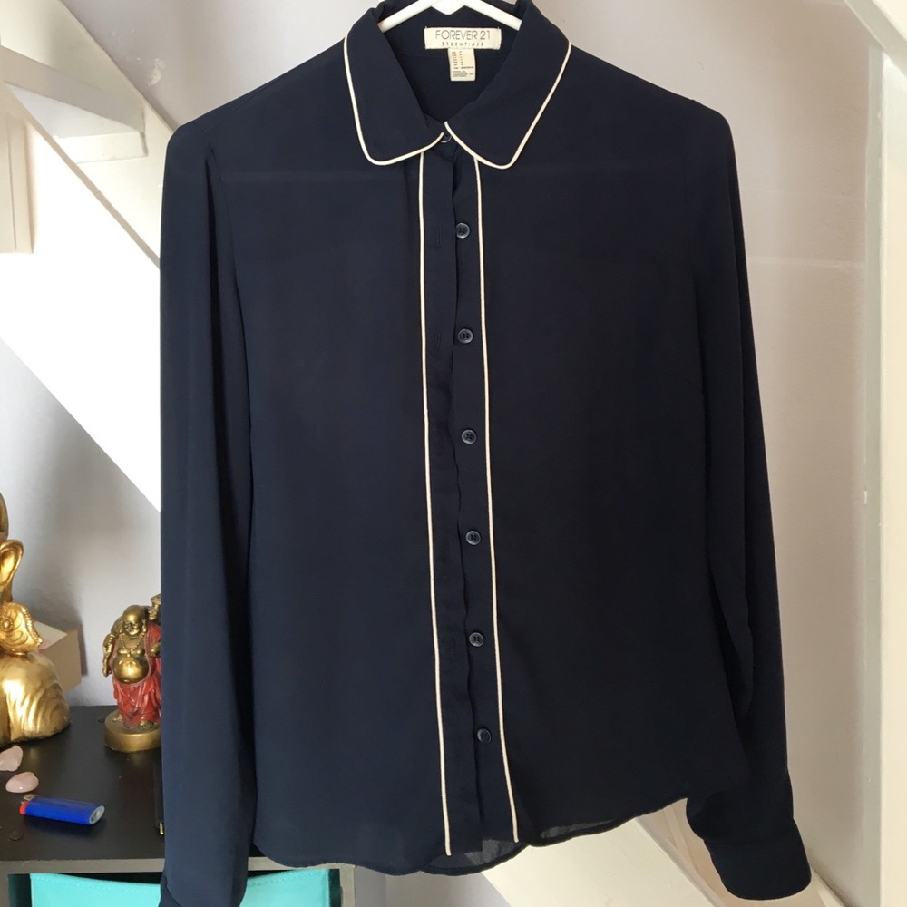 Navy blue button down blouse